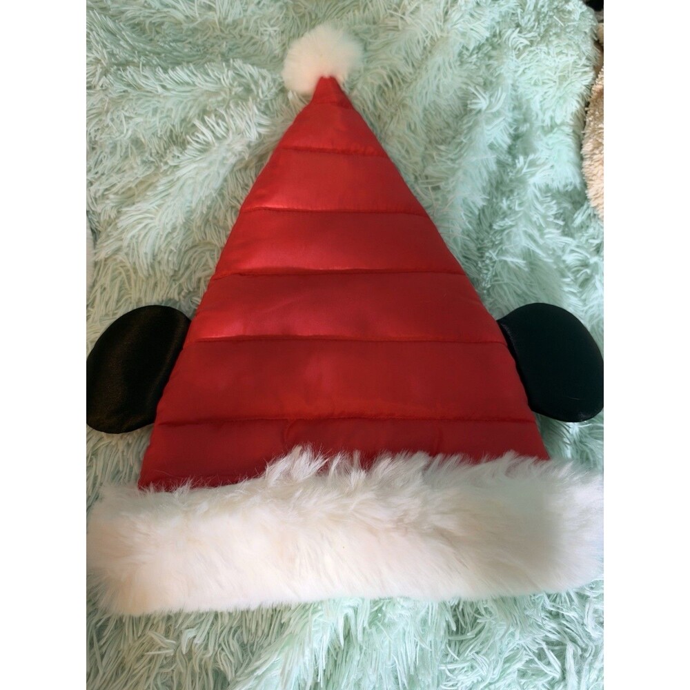 NEW Disney Parks Mickey Santa Hat  Ears Red White Fur Puffy Holiday Christmas